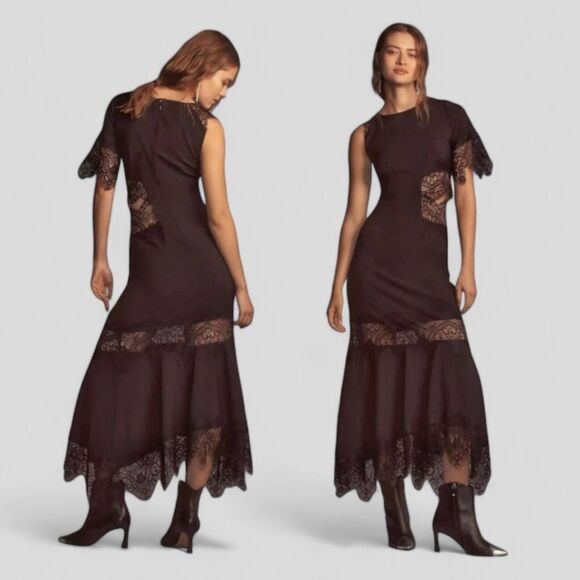 Anthropologie Asymmetrical Lace Maxi Slip Dress XS NWT | Modern Romantic Goth - Picture 1 of 15